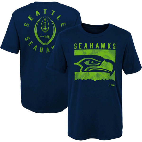 Men's Seattle Seahawks Navy Preschool Liquid Camo Logo T-Shirt